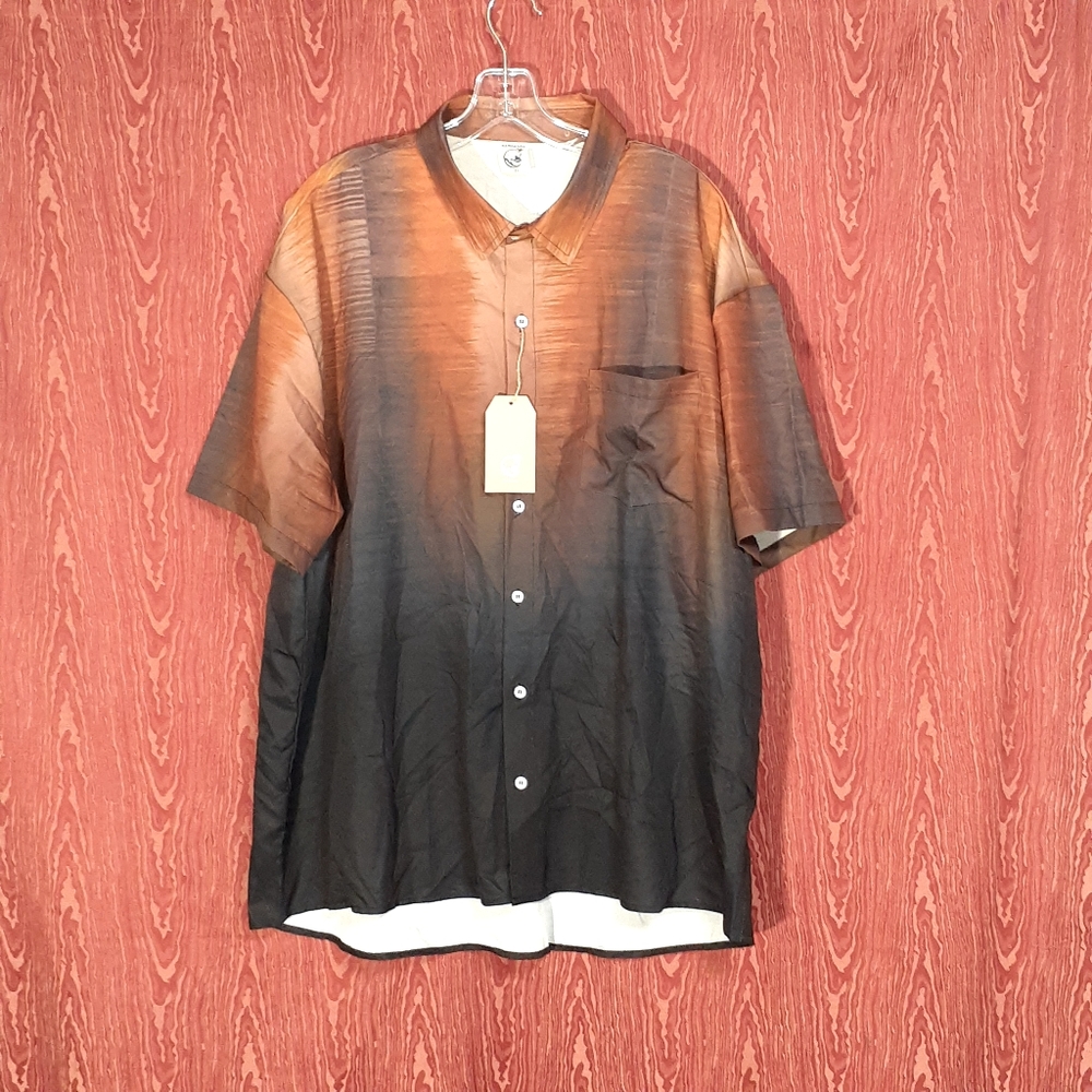 Hardaddy Mens Black/Brow Buttondown Short Sleeve Collared Hawaiian Shirt XL NWT